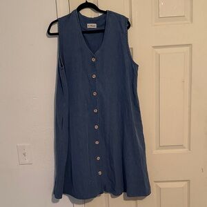 Vintage Blue Sleeveless Button-Front Denim Dress